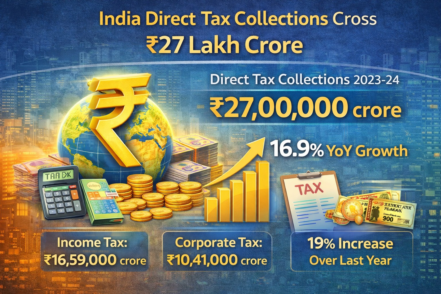 India direct tax collections crossing ₹27 lakh crore infographic